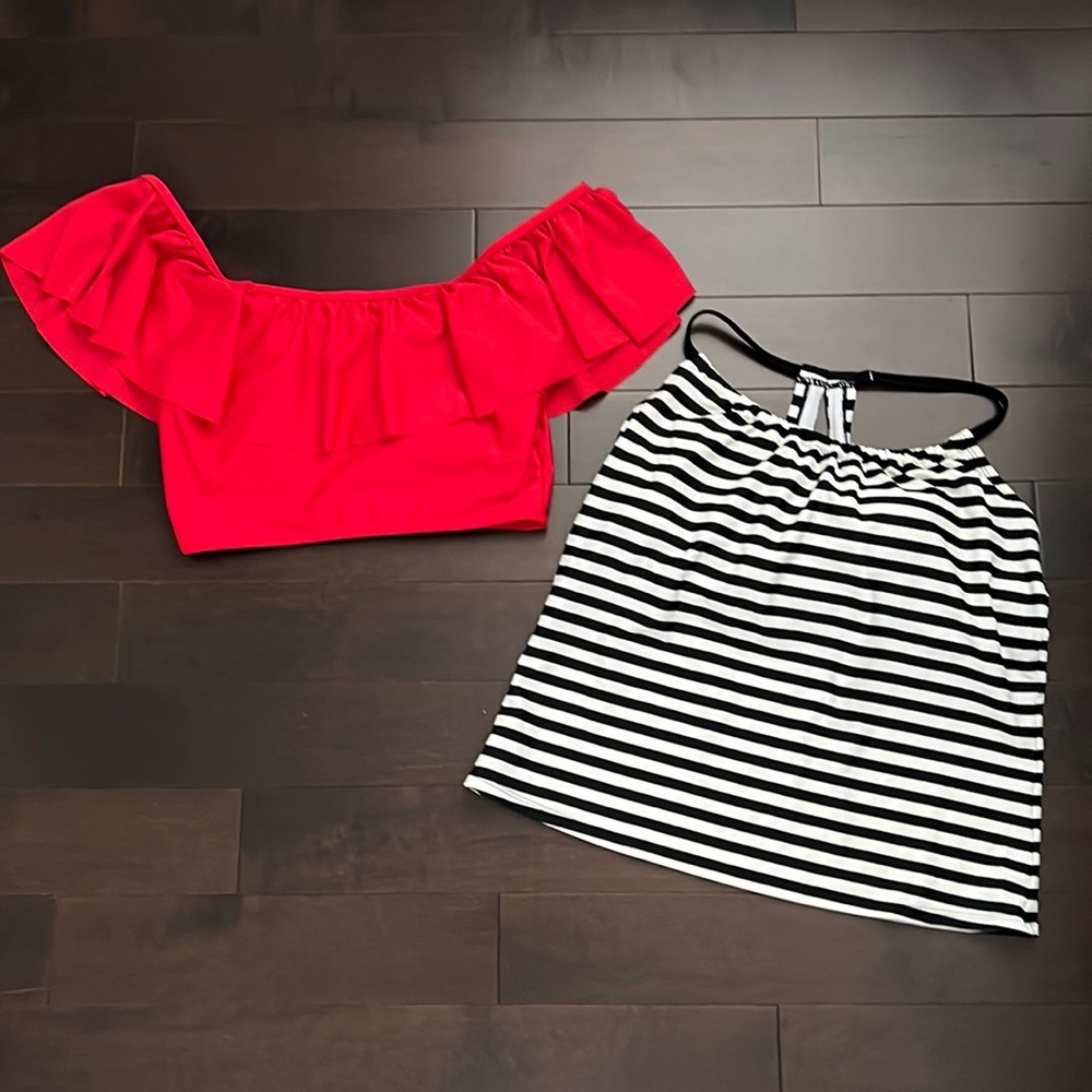 Size small bathing suit top bundle of two- kona sol tankini, red off shoulder